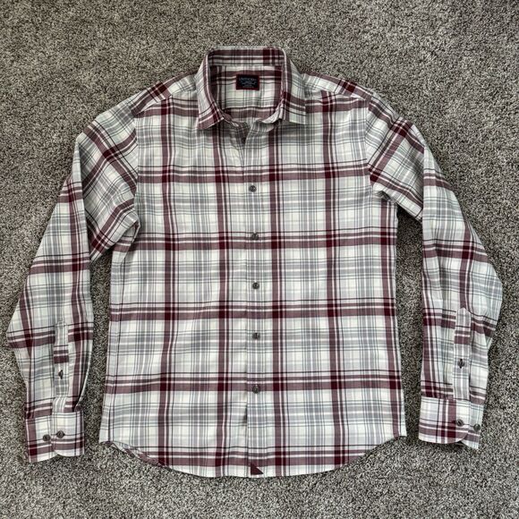 UNTUCKit Spotteswoode WF Slim Fit Maroon Plaid Button Up Shirt Men's Size Medium - Picture 1 of 11